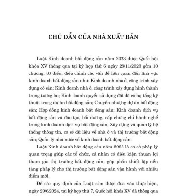 Luật kinh doanh bất động sản năm 2023 (sửa đổi, bổ sung năm 2024) bản in 2024