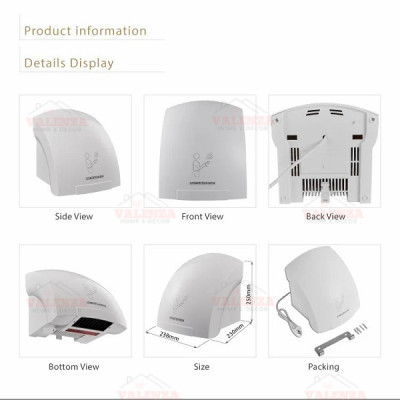 Máy sấy tay tự động cảm ứng hồng ngoại sấy nóng khô nhanh, công suất 1800W-Hàng chính hãng