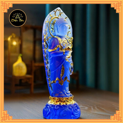Tượng phật dược sư lưu ly tượng dược sư đứng hào quang xanh dương trang trí 23cm phong thủy, thờ cúng Diệu Tâm