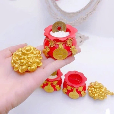 Hủ đựng muối gạo tài lộc may mắn, túi thần tài để trang trí nhà cửa, cúng bàn thờ, chum vàng chiêu thần tài, Hũ Vàng Tài Lộc Lễ Tết 2025