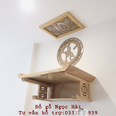 Bộ bàn thờ chung cư bằng gỗ sồi + ám khói +chữ phúc hãy chữ bất kỳ bằng gỗ sồi nga
