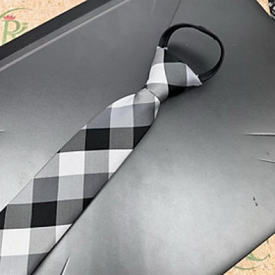 Cà vạt nam mẫu thắt sẵn dây kéo bản nhỏ 6cm mẫu xám caro