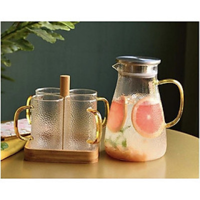 Bộ bình nước thủy tinh kèm 6 cốc có tay cầm