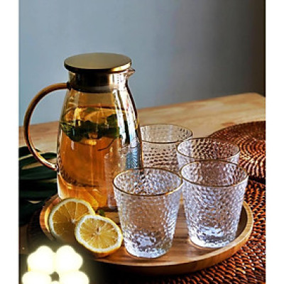 COMBO BÌNH THỦY TINH ĐỰNG NƯỚC CHỊU NHIỆT KÈM 6 CỐC VÀ KHAY GỖ ĐỰNG ( GIAO NGẪU NHIÊN ) - VD64