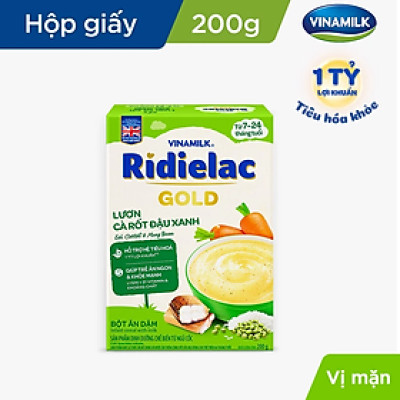 COMBO 2 Hộp BỘT ĂN DẶM RIDIELAC
 GOLD LƯƠN CÀ RỐT ĐẬU XANH - 
HỘP GIẤY 200G