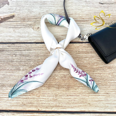 Phụ Kiện Lụa Thời Trang Vẽ Tay Hoa Lavender SenSilk 55x55cm, Khăn Lụa Đẹp Vẽ Tay - Quà Tặng Độc Đáo, Silk Square Painting Scarf