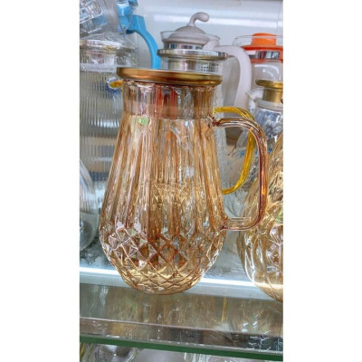 Bình đựng nước uống thủy tinh vàng vân kim cương hạt nhỏ ( giao ngẫu nhiên vân hạt )