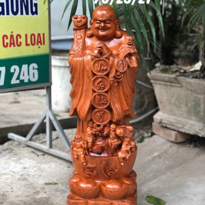 Tượng phật di lặc chúc phúc bằng gỗ hương đá kt 60×20×15cm