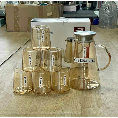 Set bình thủy tinh kèm 6 cốc sang trọng hiện đại dày dặn