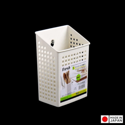 Giỏ đựng đũa thìa có núm hít chân không - Màu trắng - Hàng Nội địa Nhật Bản