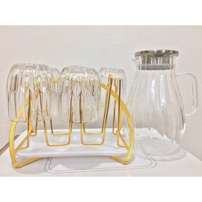 COMBO BỘ BÌNH ĐỰNG NƯỚC UỐNG THỦY TINH KÈM 6 CỐC VÀ GIÁ ÚP CỐC