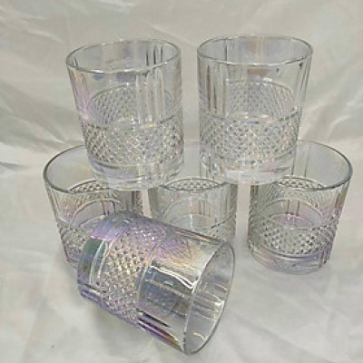 Bộ 6 cố thủy tinh uống nước vân kim cương hạt vàng