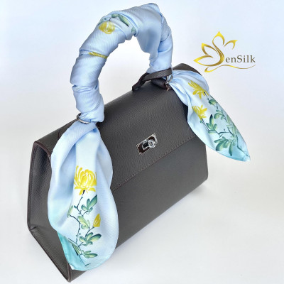 Vải Lụa Tơ Tằm Vẽ Cúc Vàng SenSilk 55x55cm - Phụ Kiện Thời Trang Sang Trọng, Nơ Buộc Tóc Thời Trang