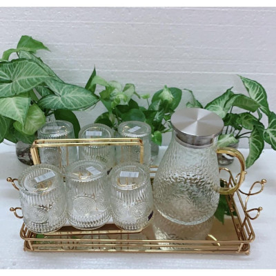 COMBO BỘ BÌNH CỐC THỦY TINH UỐNG NƯỚC CHỊU NHIỆT CAO CẤP LÊN ĐẾN 400 ĐỘ C ( CỐC 300ML, BÌNH BẦU )