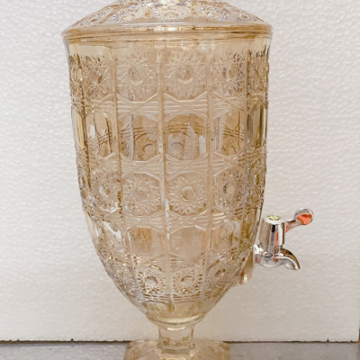 BÌNH THỦY TINH ĐỰNG NƯỚC UỐNG CÓ VÒI VẶN CAO CẤP HOA KHẢM VÀNG VÀNG - ANHT688 - GIAO HOA VĂN NGẪU NHIÊN