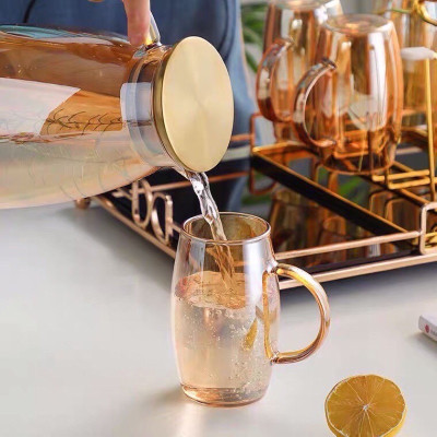 COMBO BỘ BÌNH ĐỰNG NƯỚC THỦY TINH CHỊU NHIỆT 6 CỐC MÀU VÀNG KÈM KHAY ĐỰNG GIÁ ÚP CỐC ( KHAY , GIÁ ÚP GIAO NGẪU NHIÊN ) - VD98 