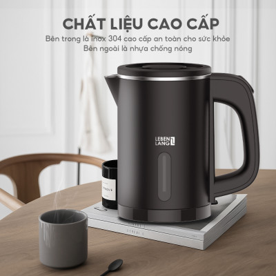 Ấm Siêu Tốc Mini Lebenlang LBL2318, 800ml, Inox, Công Suất 1000W, Tự Ngắt, Đèn Báo, Nhỏ Gọn - Hàng chính hãng