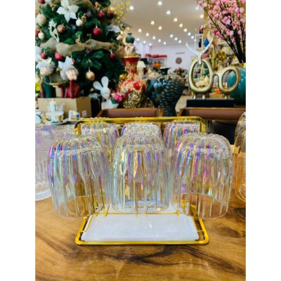 Bộ 6 cốc thủy tinh uống nước vân sọc ánh trai