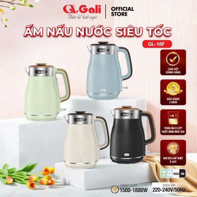Ấm siêu tốc Gali GL-18F - 1.8 Lít, thiết kế 2 lớp cách nhiệt, Inox 304 chất lượng cao, có chức năng giữ ấm. Hàng chính hãng bảo hành 24 tháng