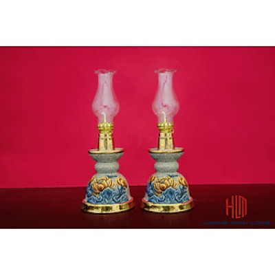 Đèn Nến Bọc Đồng Men Rạn Đắp Nổi Họa Tiết Sen