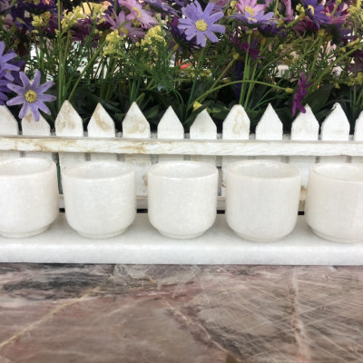 Bộ 5 ly nước thờ cúng đá cẩm thạch trắng