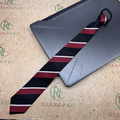 Cà vạt nam mẫu thắt sẵn dây kéo bản nhỏ 6cm màu đen kẻ đỏ