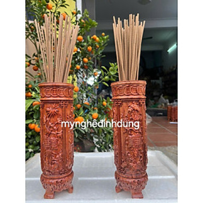 Cặp ống cắm nhang hương bằng gỗ hương cao 30x9x9cm 
