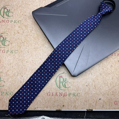 Cà vạt nam mẫu thắt sẵn dây kéo bản nhỏ 6cm mẫu xanh đen chấm trắng cam