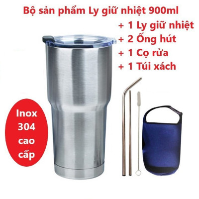 Ly giữ nhiệt, cốc giữ nhiệt Thái Lan 900ml, Giữ Nóng Lạnh Được 3-4h, kèm full phụ kiện: Túi giữ nhiệt, ống hút, cọ rửa