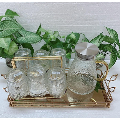 COMBO BỘ BÌNH CỐC THỦY TINH UỐNG NƯỚC CHỊU NHIỆT CAO CẤP LÊN ĐẾN 400 ĐỘ C ( CỐC 300ML, BÌNH BẦU )