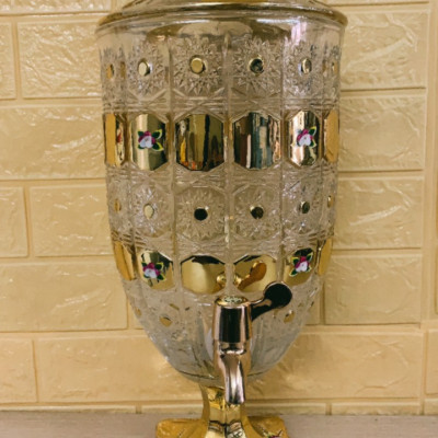 BÌNH THỦY TINH ĐỰNG NƯỚC UỐNG CÓ VÒI VẶN CAO CẤP HOA KHẢM VÀNG VÀNG - ANHT688 - GIAO HOA VĂN NGẪU NHIÊN