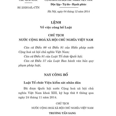 Luật tổ chức Viện kiểm sát nhân dân năm 2014 - bản in 2024