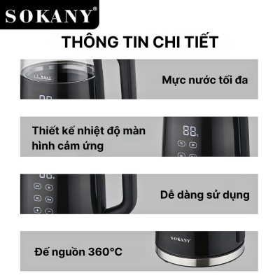 Ấm đun nước siêu tốc SOKANY SK-09050, Ấm đun nước giữ nhiệt dung tích 1.7L, hâm nước pha sữa, điều chỉnh, hiển thị nhiệt - HÀNG CHÍNH HÃNG