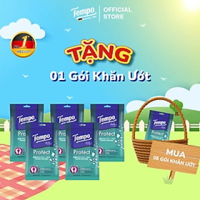 [MUA 5 GÓI TẶNG 1 GÓI] gói Khăn giấy ướt diệt khuẩn Tempo Protect Wet Wipes (Gói 10 tờ)