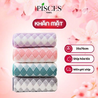 Khăn Mặt PISCES TOWEL 35x75cm Caro Cotton Mềm Mại, Khăn Spa Yoga Gym Thể Thao Thấm Hút Mồ Hôi
