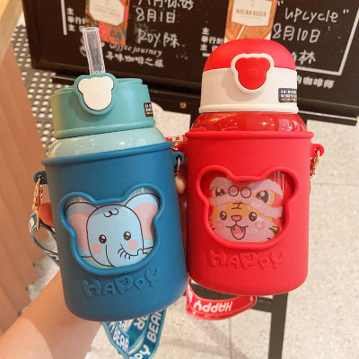 Cốc Nước HaPpY Có Ống Hút Ấm Siêu Tốc Trẻ Em Học Sinh Tiểu Học Cốc Cách Nhiệt Nam Nữ Dễ Thương cốc SILICON