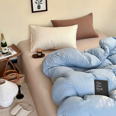 Bộ chăn ga gối cotton tici LIDACO notag - Xanh ga be