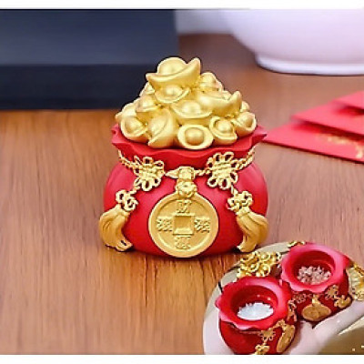 Hủ đựng muối gạo tài lộc may mắn, túi thần tài để trang trí nhà cửa, cúng bàn thờ, chum vàng chiêu thần tài, Hũ Vàng Tài Lộc Lễ Tết 2025
