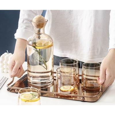 Khay kệ đựng ấm chén cốc tách ly bình nước bằng inox vàng hồng đẹp cao cấp chữ nhật 34x20cm