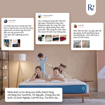 Nệm Foam Cao Cấp Ru9 Original 25cm Trắng Xanh, 3 Lớp Foam Nâng Đỡ Cơ Thể Tối Ưu