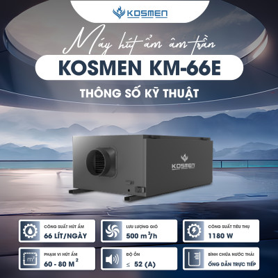 Máy Hút Ẩm Âm Trần Kosmen KM-66E Màn Hình Cảm Ứng Kỹ Thuật Số - Hàng Chính Hãng BH 24 tháng