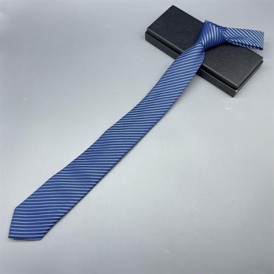 Cà vạt nam bản nhỏ 6cm màu xanh kẻ sáng mẫu tự thắt