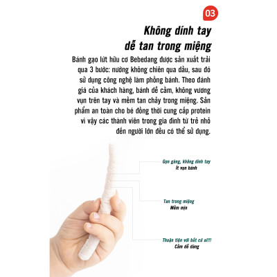 Bánh gạo hữu cơ Bebedang hình que dài