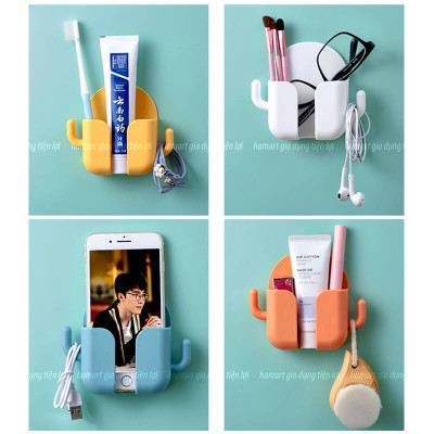 Giá Để Điện Thoại Dán Tường Đa Năng Đựng Điều Khiển Remote Màu Trắng Keo Siêu Dính Tiện Lợi