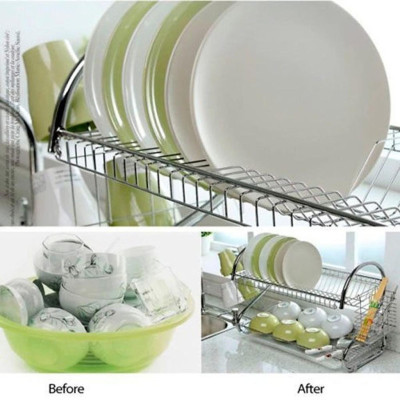 KỆ ÚP BÁT ĐĨA INOX 2 TẦNG CÓ KHAY HỨNG NƯỚC