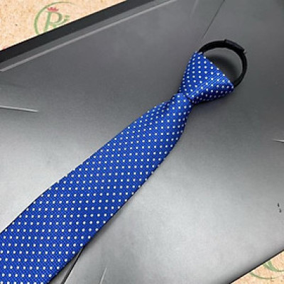 Cà vạt nam mẫu thắt sẵn dây kéo bản nhỏ màu xanh bích chấm mẫu 6cm