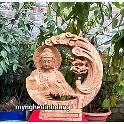 Tượng nhất tâm bái phật bằng gỗ ngọc am thơm nức kt 30x26x5cm 