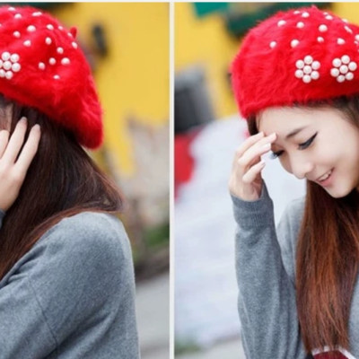 Mũ beret nón bere nữ len lông thỏ thời trang Hàn Quốc mới dona21111219