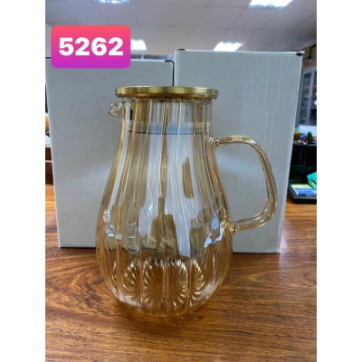 Bình đựng nước uống thủy tinh vàng vân sọc bầu