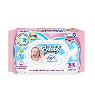 Khăn Ướt Bobby Nano Bạc kháng khuẩn Hương Thơm Nhẹ Nhàng 100 Miếng